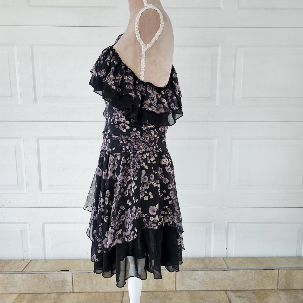 Cedico Floral One Shoulder Ruffle Mini Dress | M Romantic Boho Party Cocktail - Picture 3 of 14